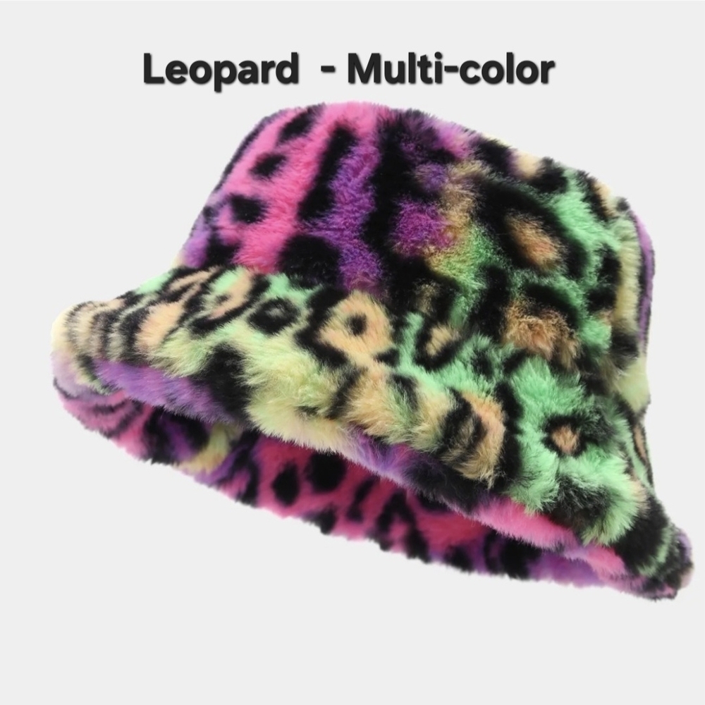 Faux Fur Bucket Hat Animal Print -3 Different Styles Leopard Print Cheetah Print - Picture 8 of 16